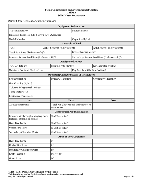 Form TCEQ-10161 Table 5  Printable Pdf