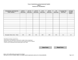 Document preview: Form TCEQ-10173 Table 9 Particle Size Distribution - Texas