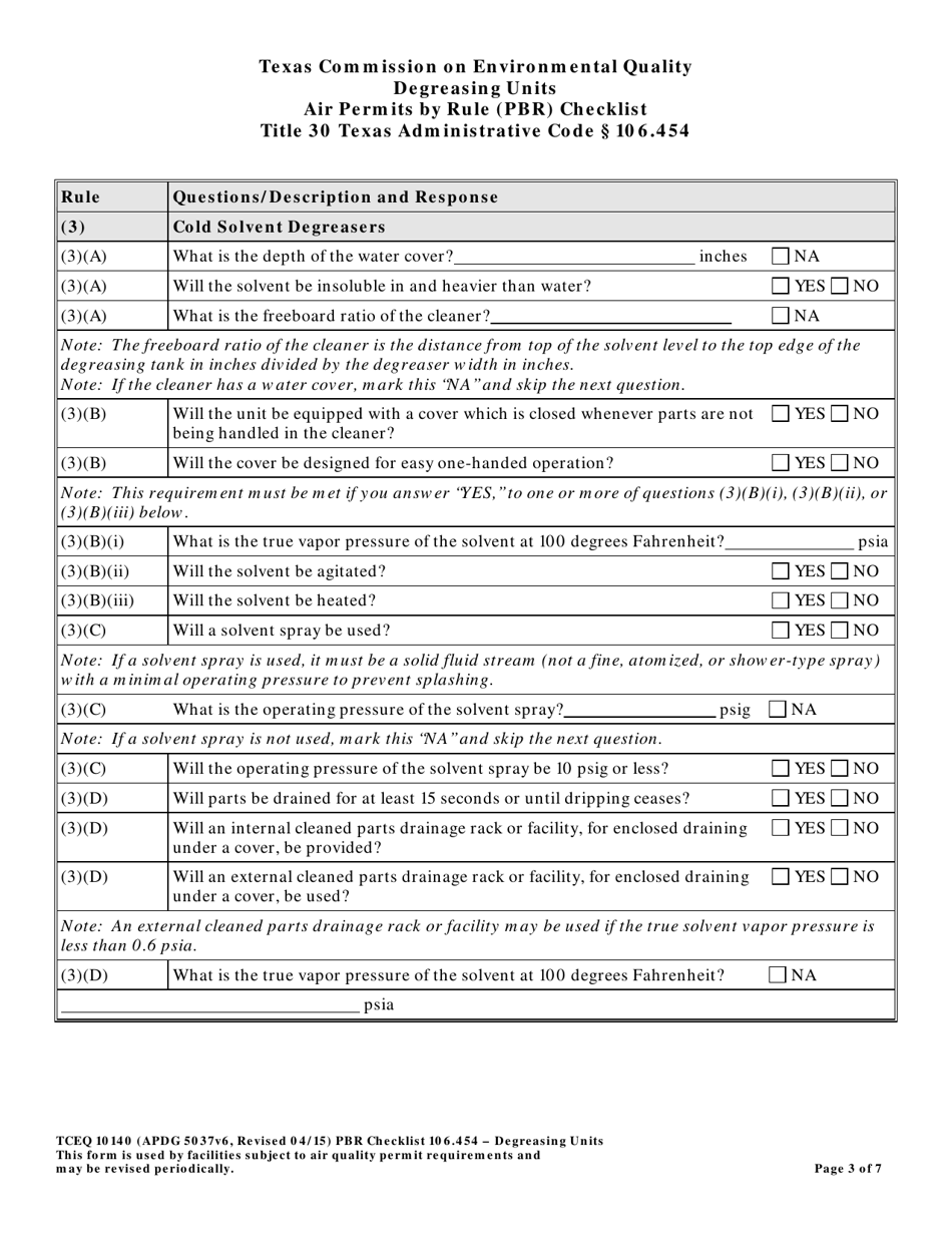 Form TCEQ-10140 Degreasing Units Air Permits by Rule 106.454 Checklist - Texas, Page 3