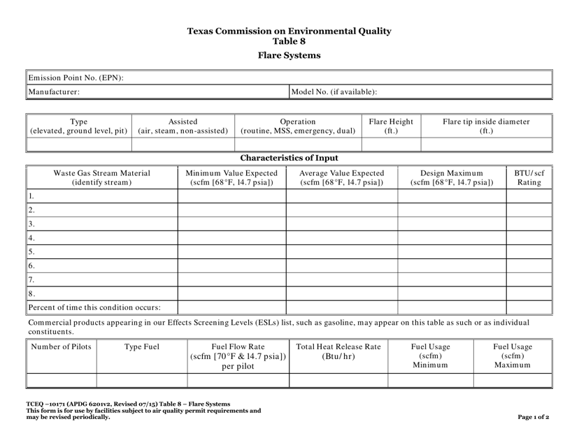 Form TCEQ-10171 Table 8  Printable Pdf