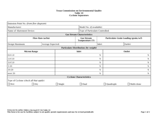 Document preview: Form TCEQ-10178 Table 10 Cyclone Separators - Texas