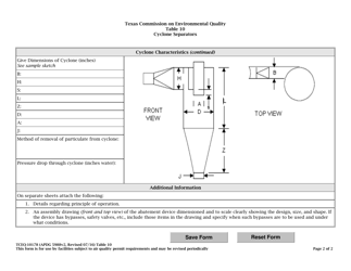 Form TCEQ-10178 Table 10 Cyclone Separators - Texas, Page 2