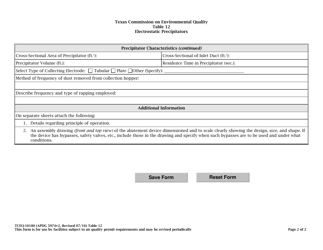 Form TCEQ-10180 Table 12 - Electrostatic Precipitators - Texas, Page 2