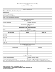 Document preview: Form TCEQ-10181 Table 13 - Scrubbers or Wet Washers - Texas