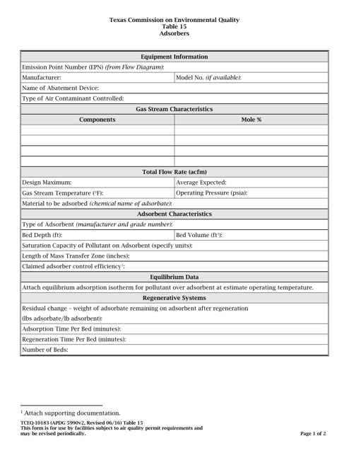 Form TCEQ-10183 Table 15 Adsorbers - Texas