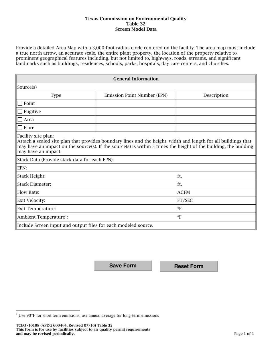 Form Tceq Table 32 Download Fillable Pdf Or Fill Online Screen Model Data Texas Templateroller