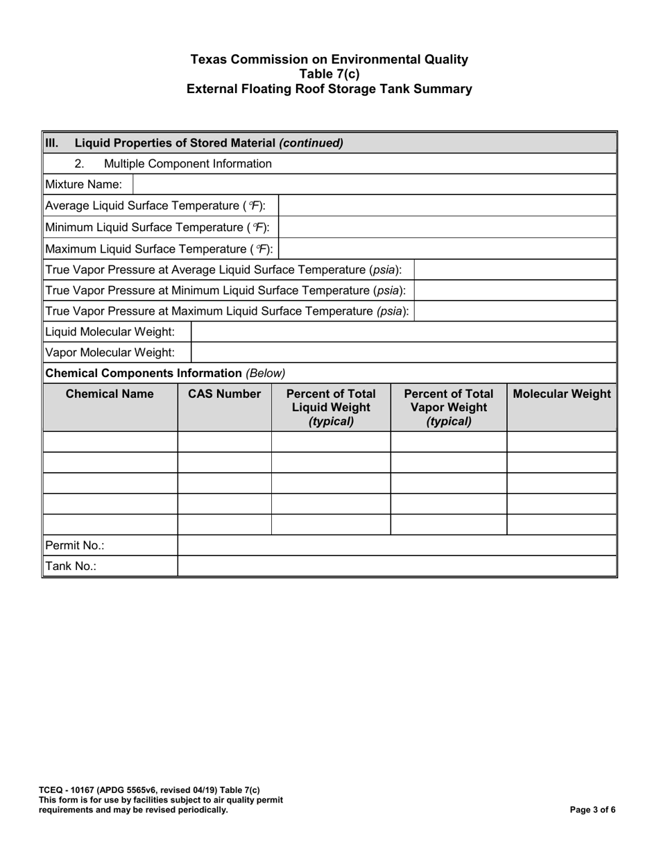 Form TCEQ-10167 Table 7(C) External Floating Roof Storage Tank Summary - Texas, Page 3