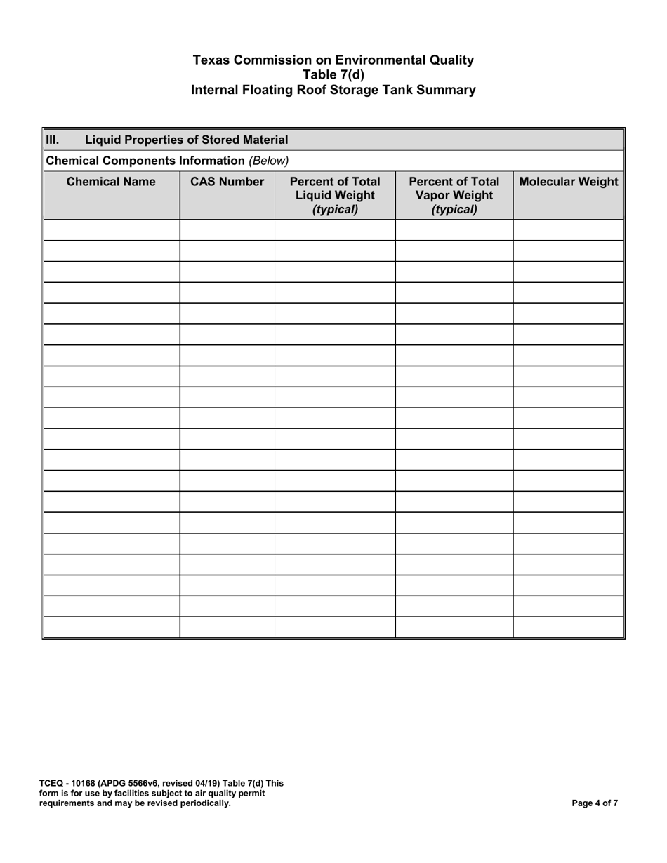 Form TCEQ-10168 Table 7(D) - Fill Out, Sign Online and Download ...