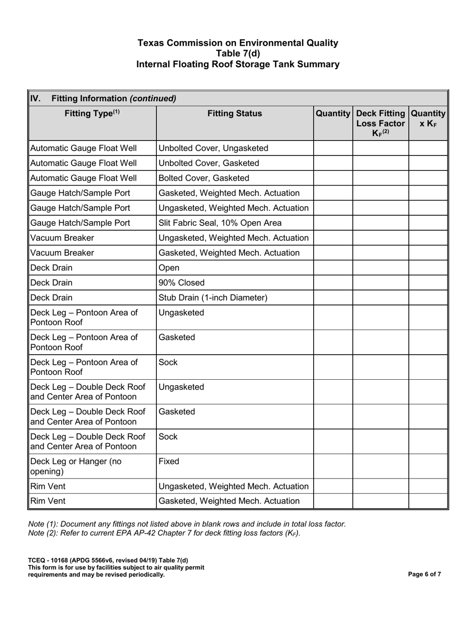Form TCEQ-10168 Table 7(D) - Fill Out, Sign Online and Download ...