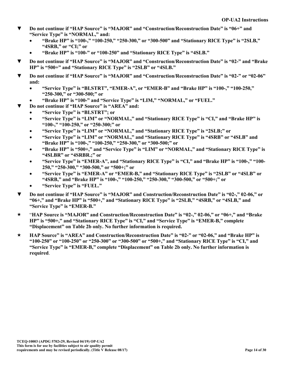 Form OP-UA2 (TCEQ-10003) Stationary Reciprocating Internal Combustion Engine Attributes - Texas, Page 14