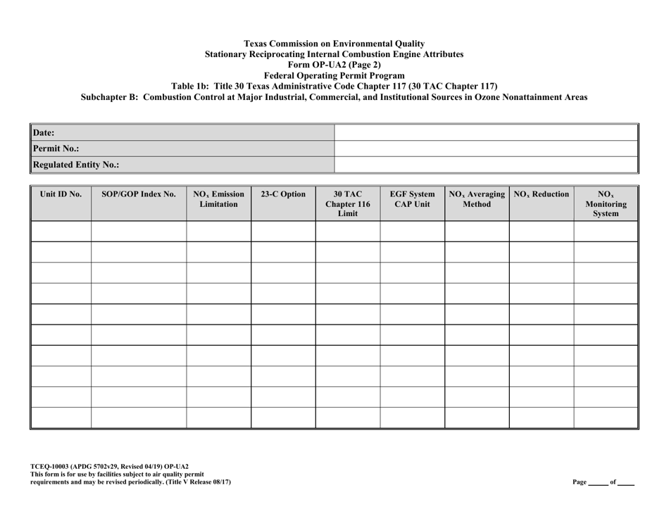 Form OP-UA2 (TCEQ-10003) Stationary Reciprocating Internal Combustion Engine Attributes - Texas, Page 32