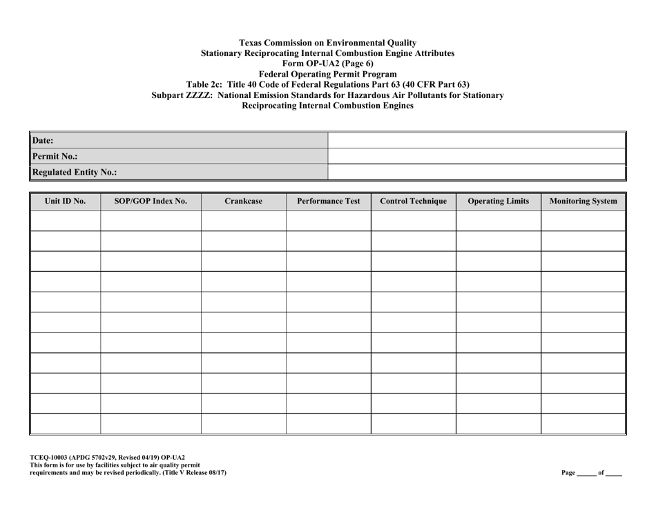 Form OP-UA2 (TCEQ-10003) Stationary Reciprocating Internal Combustion Engine Attributes - Texas, Page 36