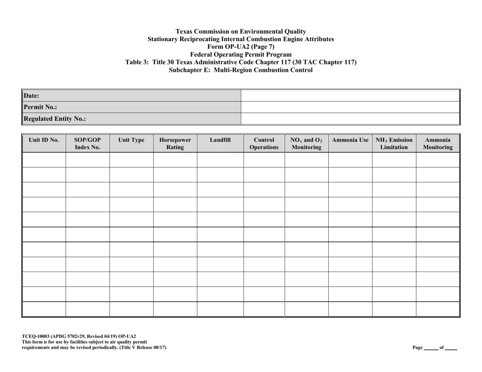 Form OP-UA2 (TCEQ-10003) Stationary Reciprocating Internal Combustion Engine Attributes - Texas, Page 37