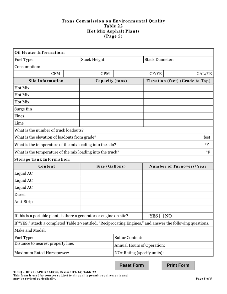 Form Tceq-10190 Table 22 - Fill Out, Sign Online And Download Fillable 