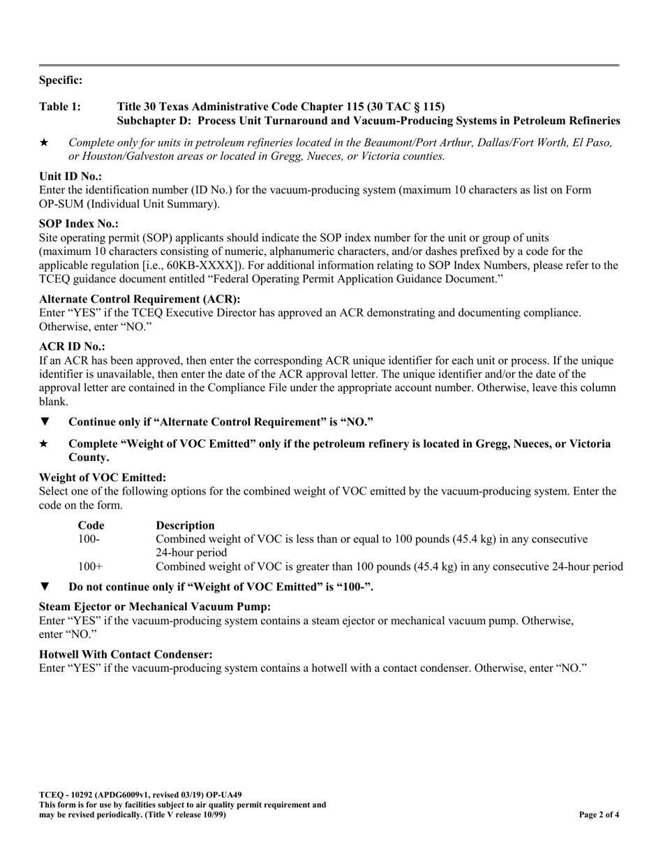 Form OP-UA49 (TCEQ-10292) Vacuum-Producing System Attributes - Texas, Page 2