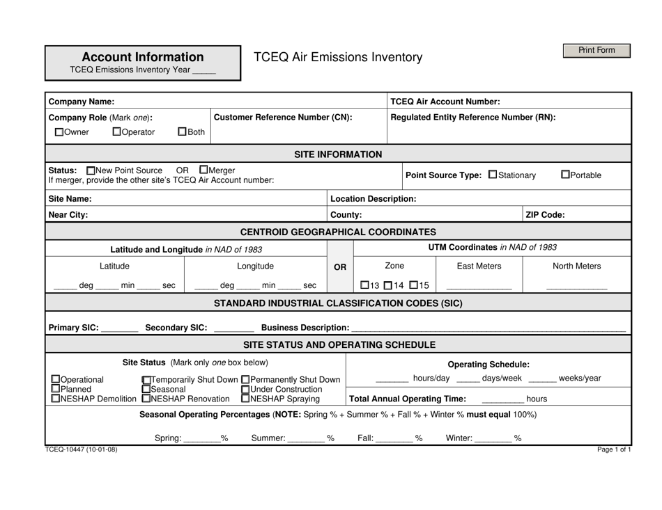 Form TCEQ-10447 Account Information - Texas, Page 1