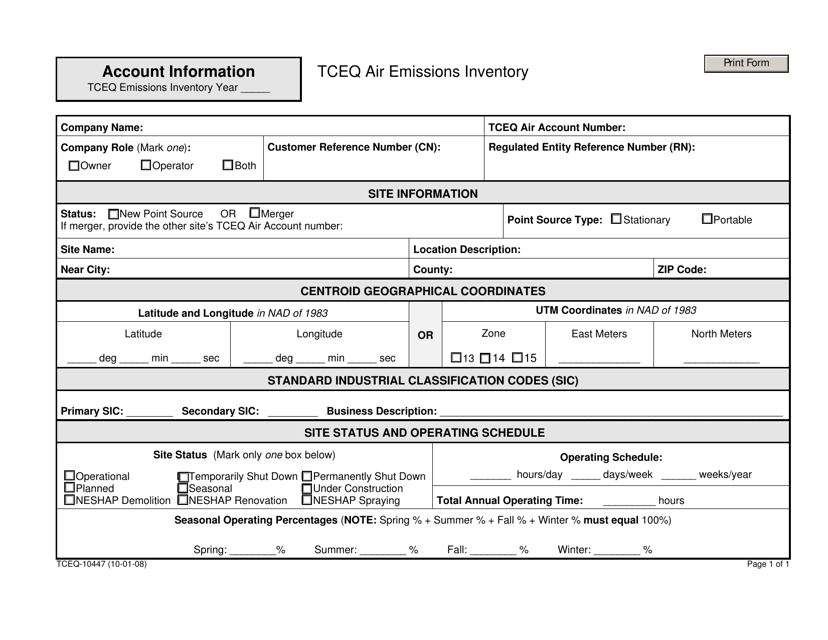 Form TCEQ-10447 Account Information - Texas