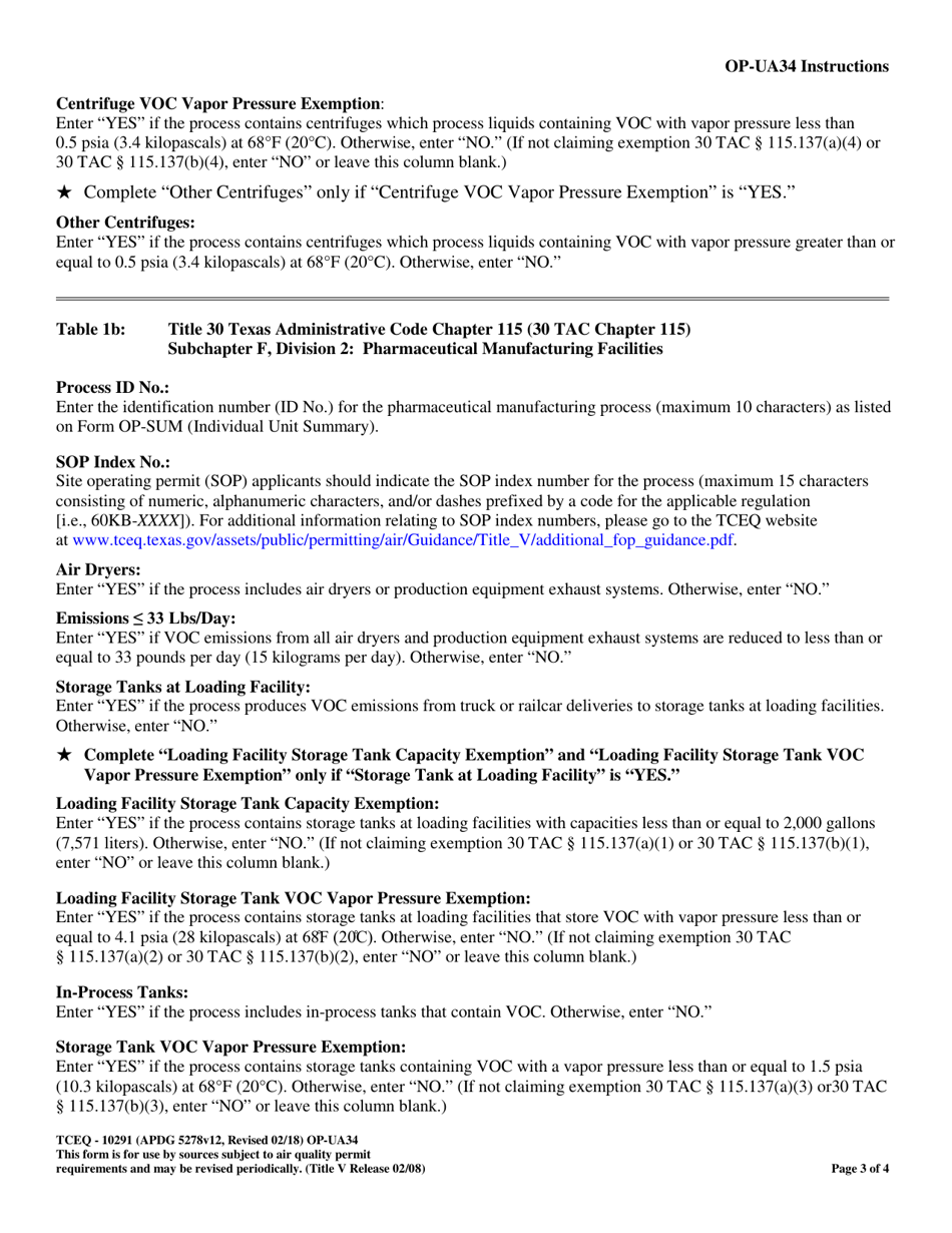 Form OP-UA34 (TCEQ-10291) Pharmaceutical Manufacturing Facility Attributes - Texas, Page 3