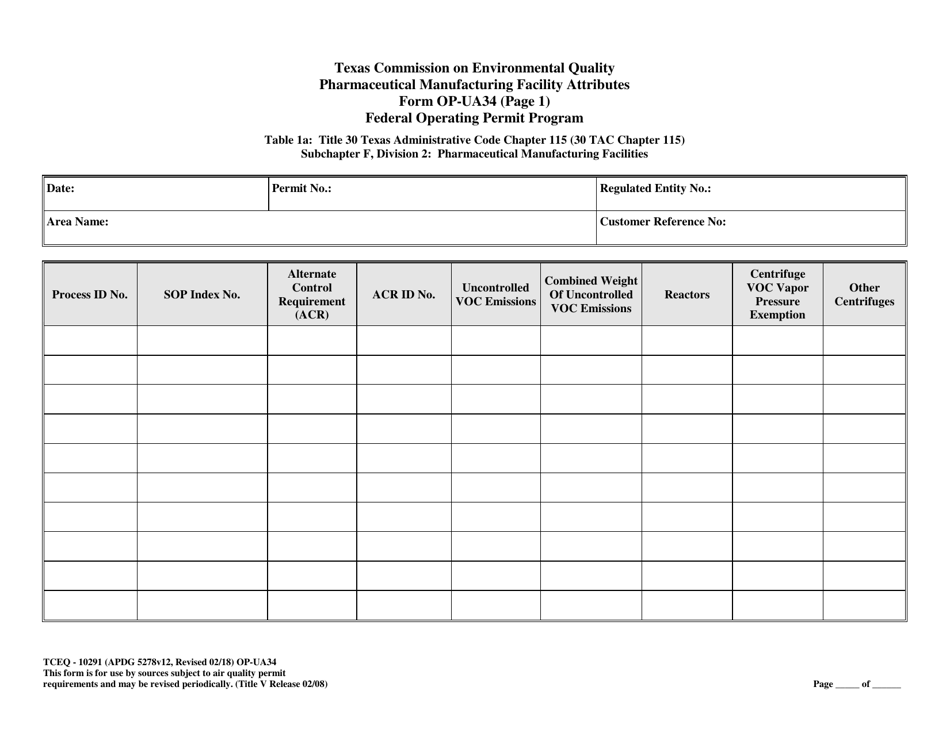 Form OP-UA34 (TCEQ-10291) Pharmaceutical Manufacturing Facility Attributes - Texas, Page 5