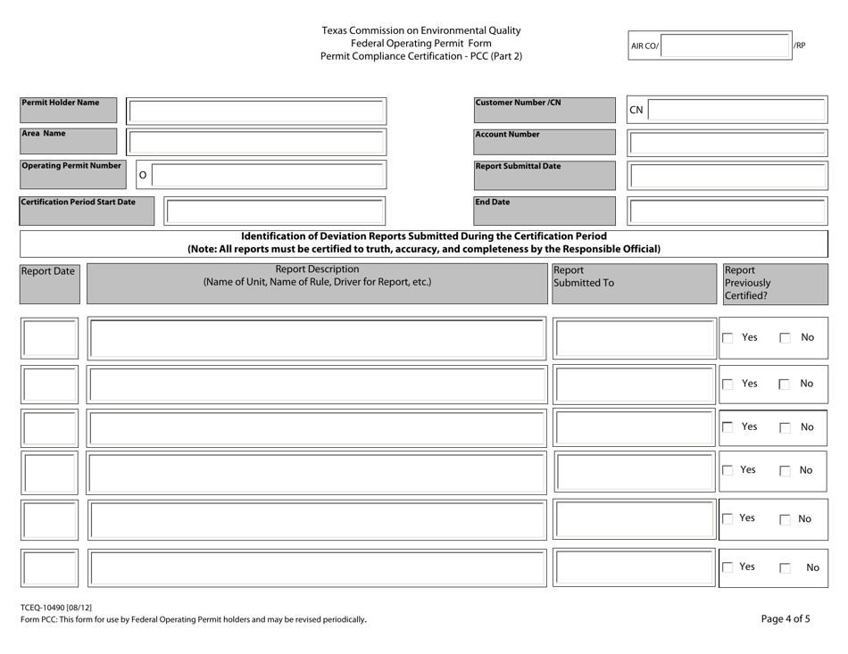 Form PCC (TCEQ-10490) Permit Compliance Certification - Texas, Page 2
