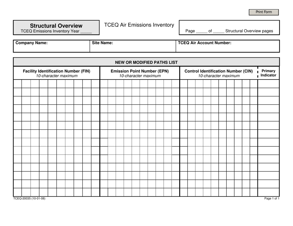 Form TCEQ-20035 Structural Overview - Texas, Page 1