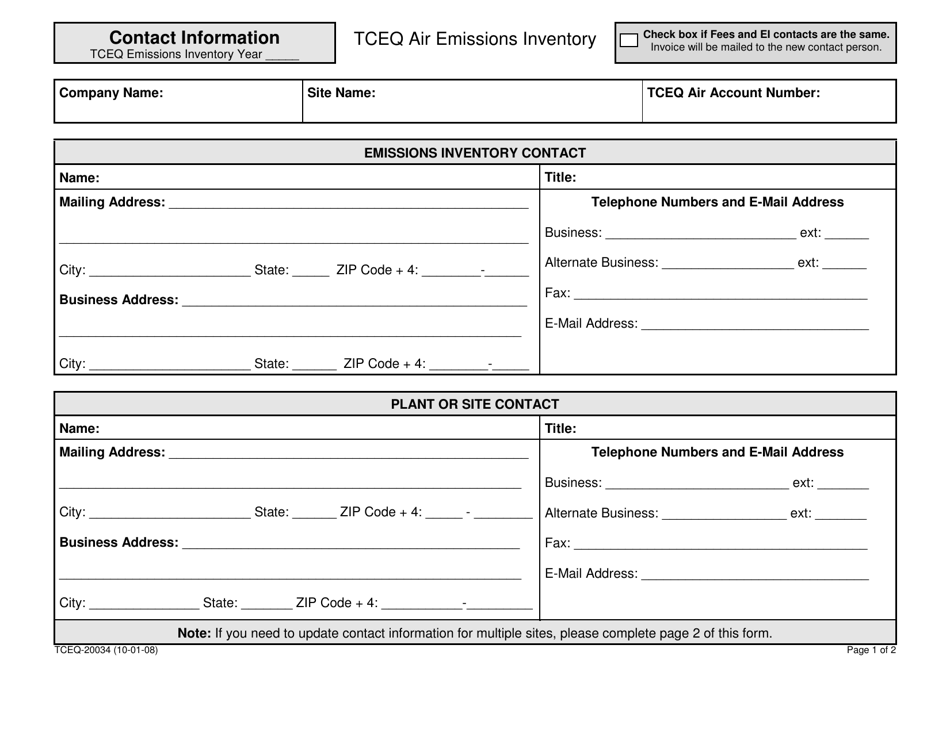Form TCEQ-20034 Contact Information - Texas, Page 1
