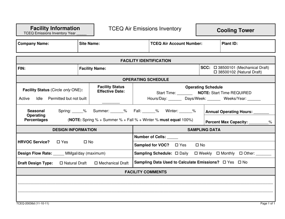 Form TCEQ-20036D Facility Information Cooling Tower - Texas, Page 1