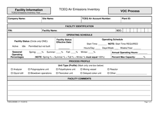 Document preview: Form TCEQ-20036H Facility Information VOC Process - Texas