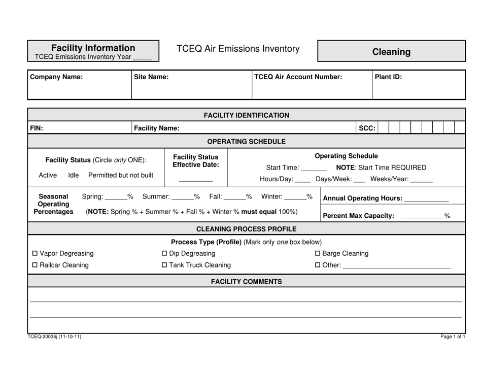 Form TCEQ-20036J Facility Information Cleaning - Texas, Page 1
