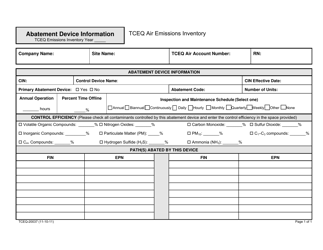 Document preview: Form TCEQ-20037 Abatement Device Information - Texas
