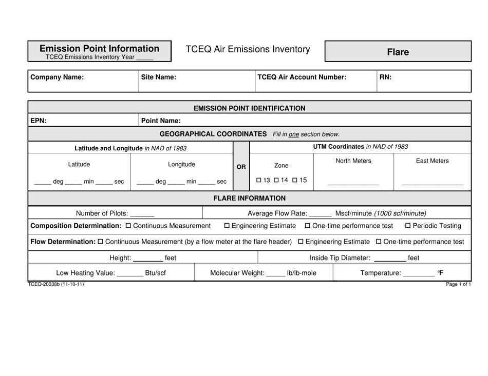 Form TCEQ-20038B Emission Point Information Flare - Texas, Page 1