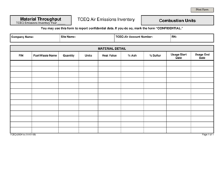 Document preview: Form TCEQ-20041A Material Throughput Combustion Units - Texas