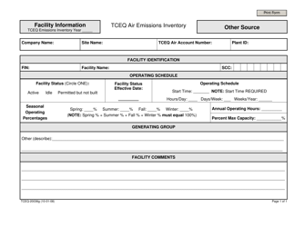 Document preview: Form TCEQ-20036G Facility Information Other Source - Texas