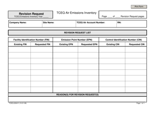 Document preview: Form TCEQ-20041F Tceq Air Emissions Inventory Revision Request - Texas