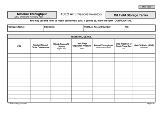 Document preview: Form TCEQ-20041G Material Throughput Oil Field Storage Tanks - Texas