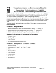 Document preview: Form TCEQ-20106 Texas Low Emission Diesel (Txled) Producer and Importer Registration Form - Texas