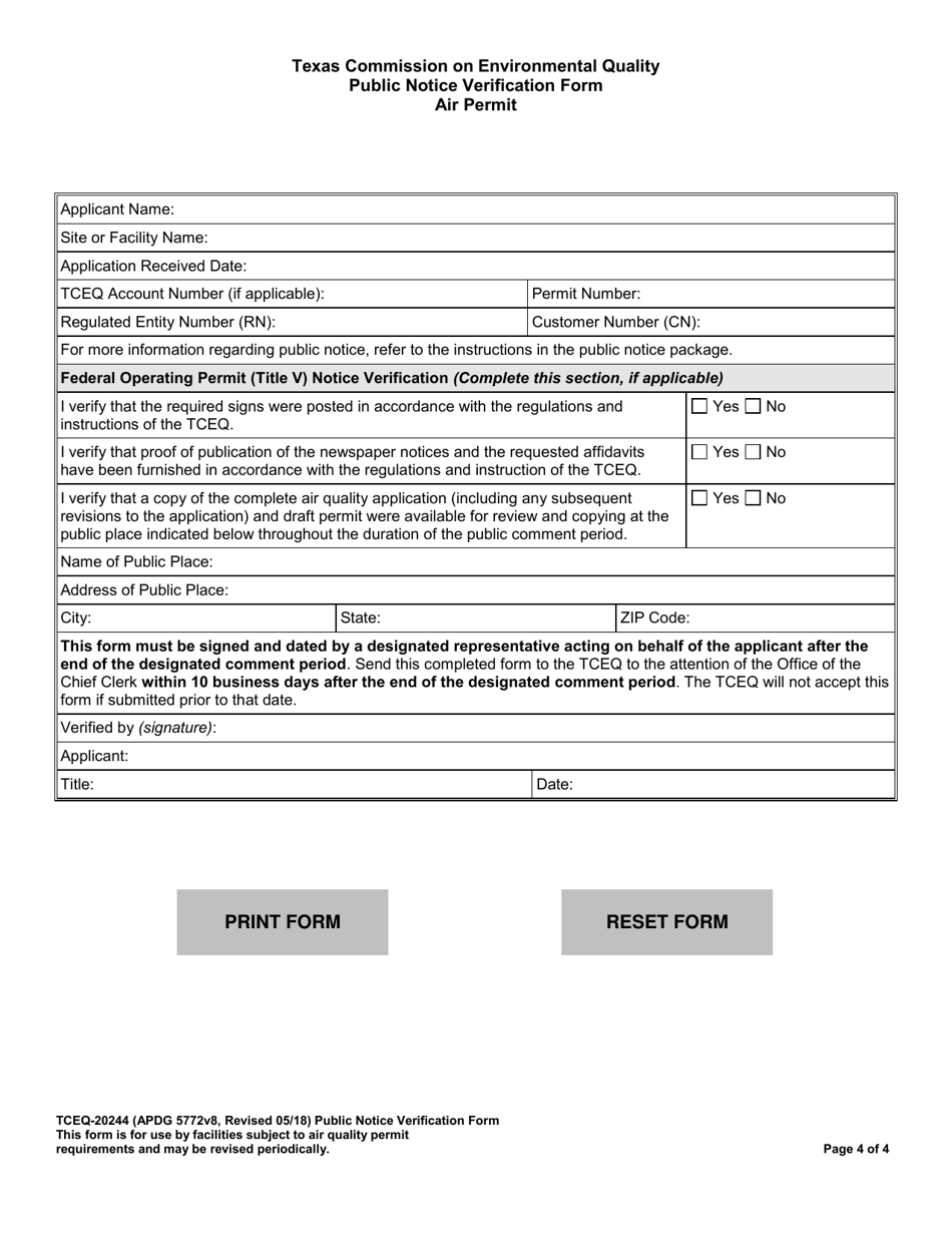 Form TCEQ-20244 Public Notice Verification Form for Air Permitting - Texas, Page 4