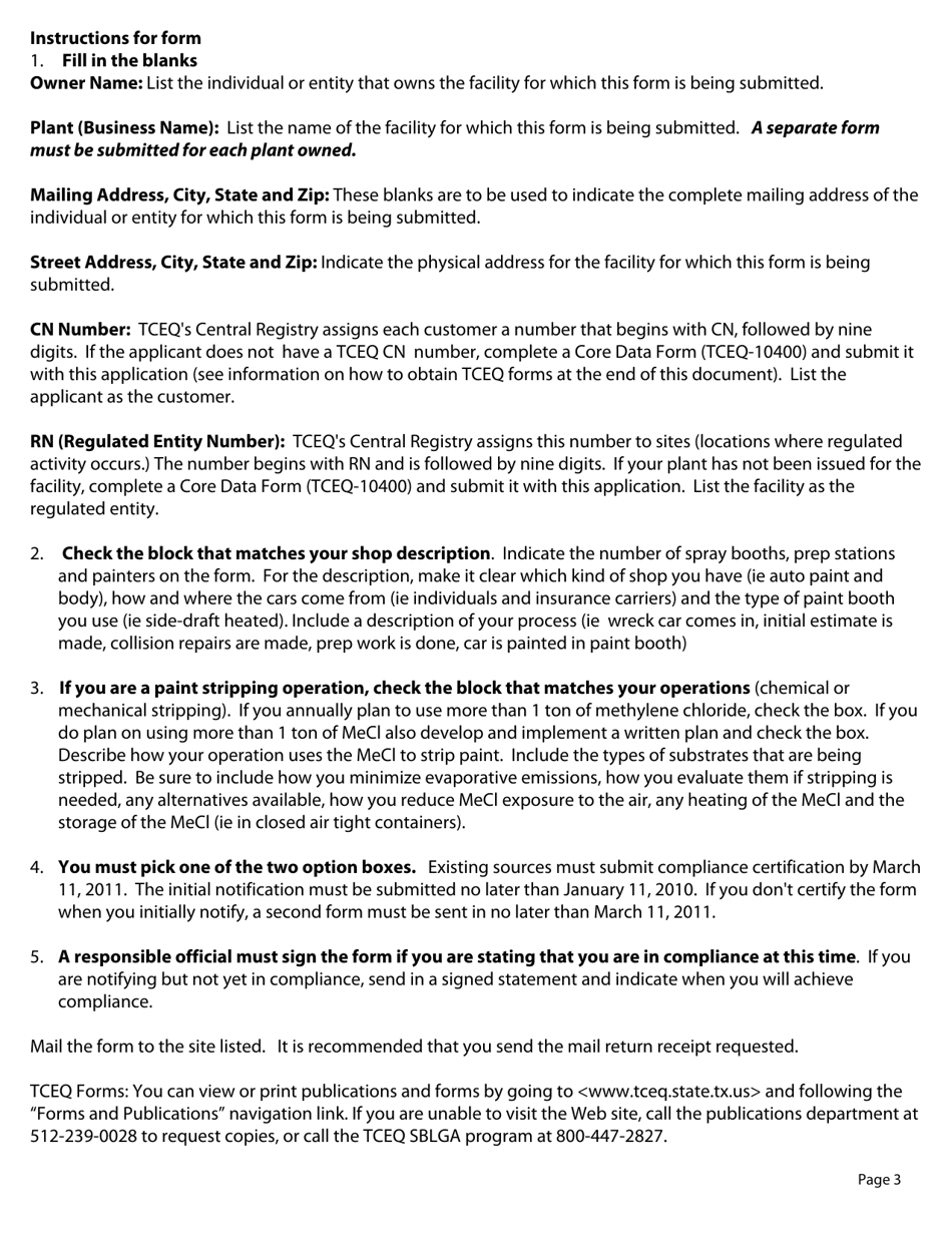 Form TCEQ-20454 Initial Notification Report - Existing Sources - Texas, Page 3