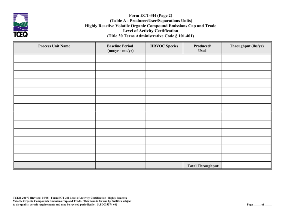 Form ECT-3H (TCEQ-20177) Highly Reactive Volatile Organic Compound Emissions CAP and Trade Level of Activity Certification - Texas, Page 5