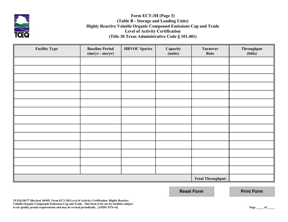 Form ECT-3H (TCEQ-20177) Highly Reactive Volatile Organic Compound Emissions CAP and Trade Level of Activity Certification - Texas, Page 6