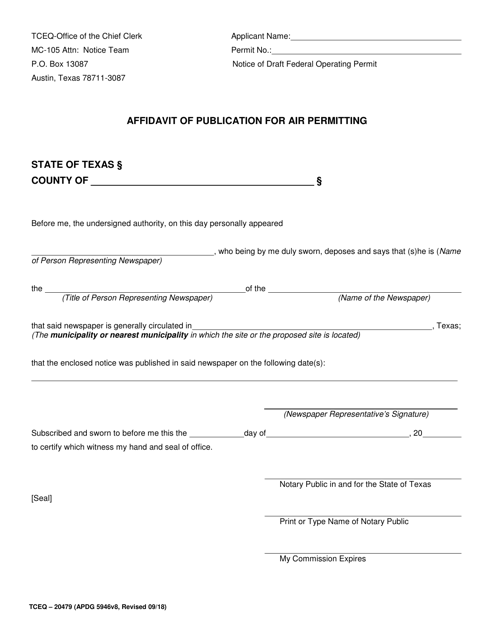 Form TCEQ-20479 Affidavit of Publication for Air Permitting - Texas