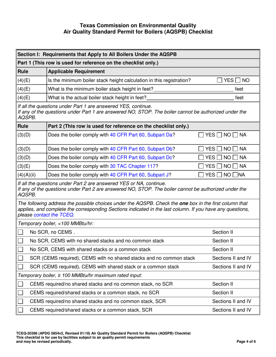 Form TCEQ-20396 Air Quality Standard Permit for Boilers (Aqspb) Checklist - Texas, Page 4