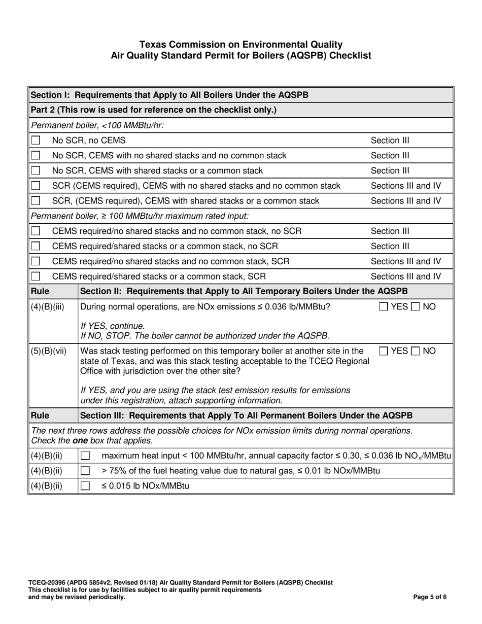 Form TCEQ-20396 Air Quality Standard Permit for Boilers (Aqspb) Checklist - Texas, Page 5