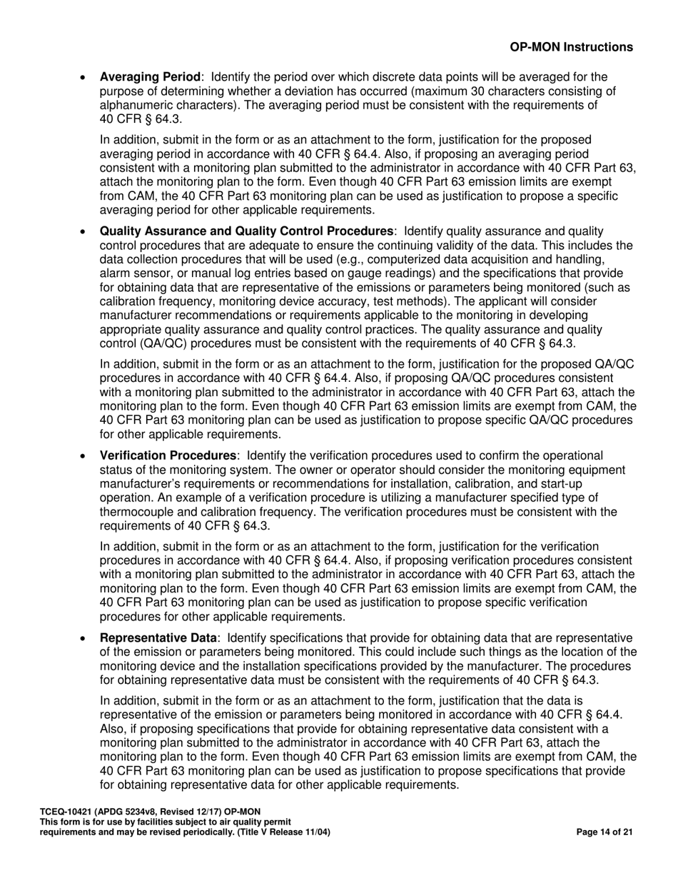 Form OP-MON (TCEQ-10421) Monitoring Requirements - Texas, Page 14