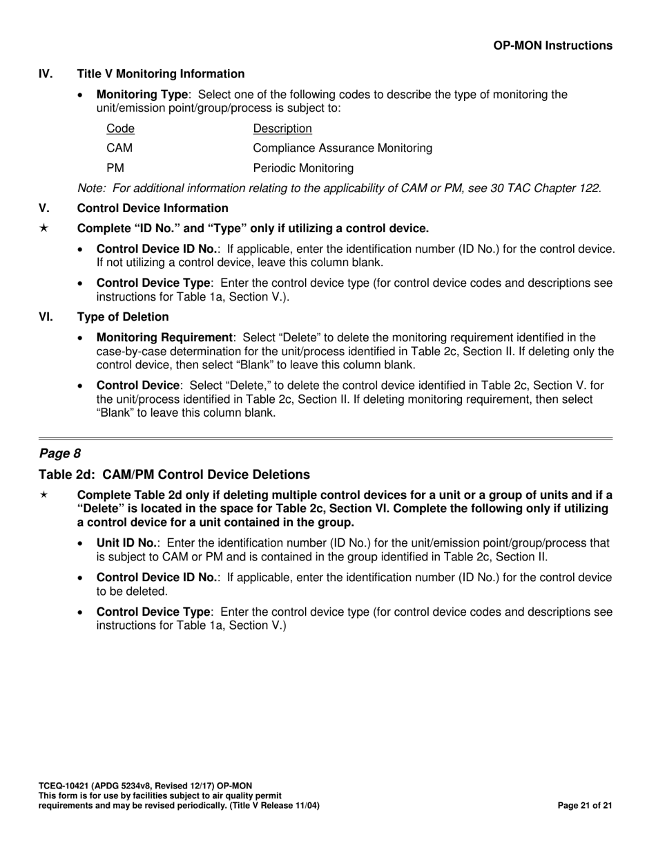 Form OP-MON (TCEQ-10421) Monitoring Requirements - Texas, Page 21