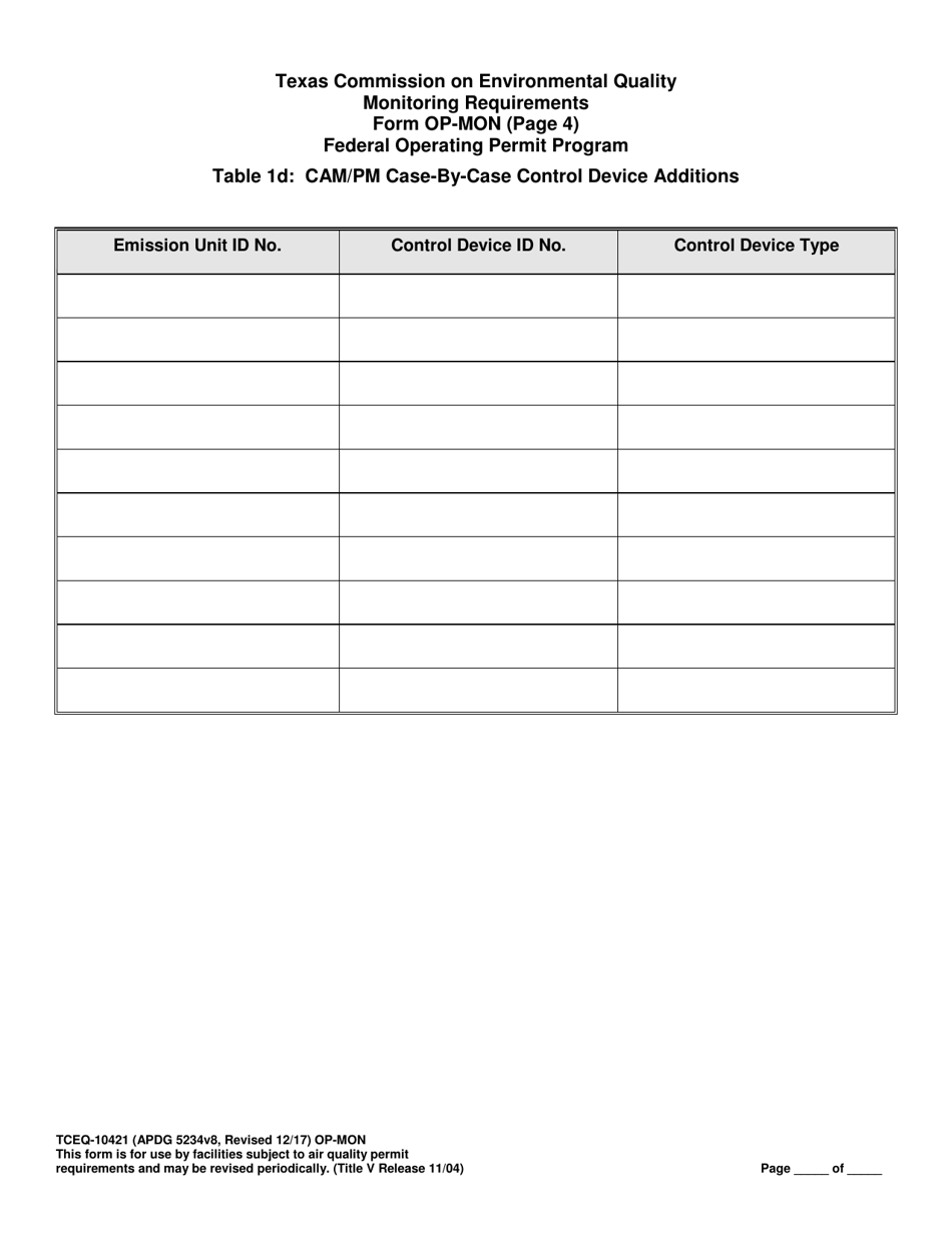 Form OP-MON (TCEQ-10421) Monitoring Requirements - Texas, Page 25