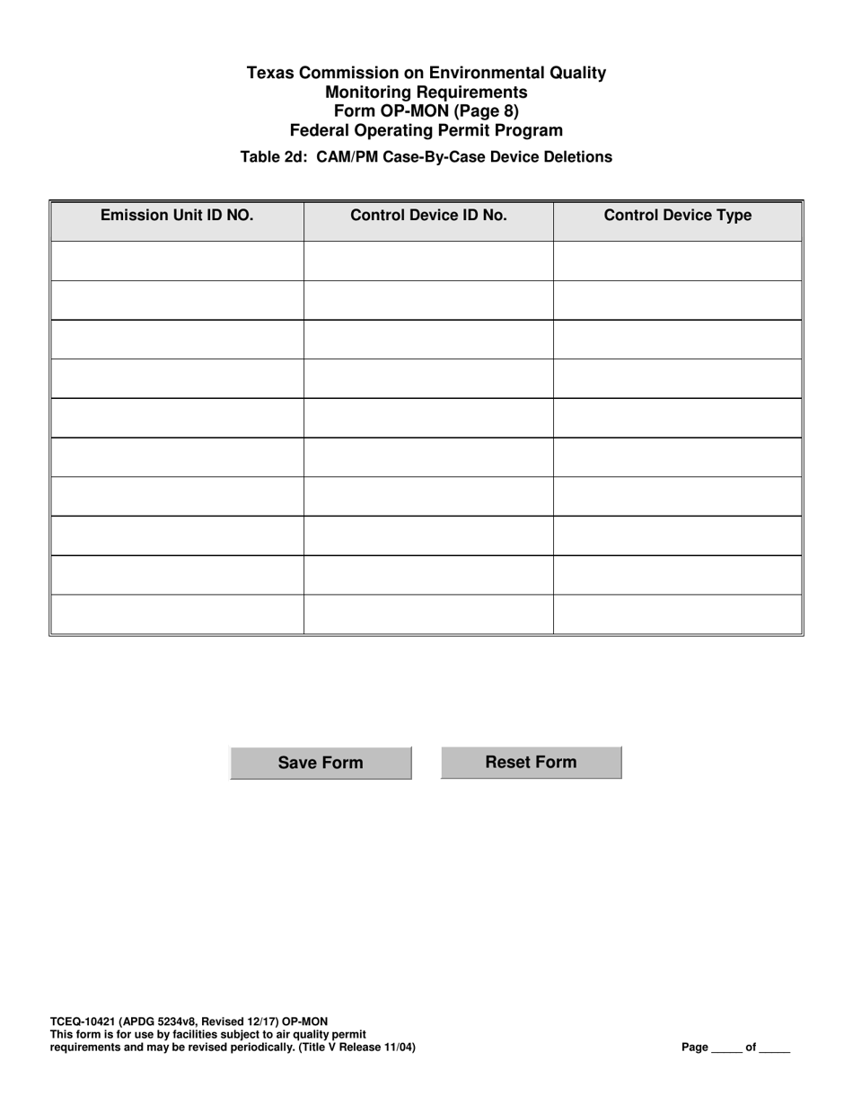 Form OP-MON (TCEQ-10421) Monitoring Requirements - Texas, Page 29
