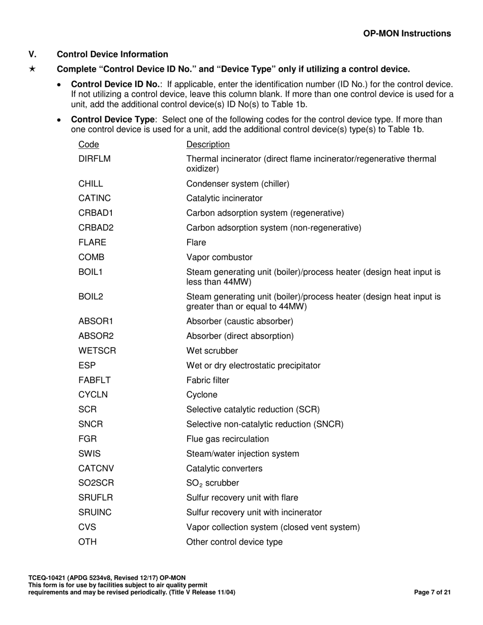 Form OP-MON (TCEQ-10421) Monitoring Requirements - Texas, Page 7