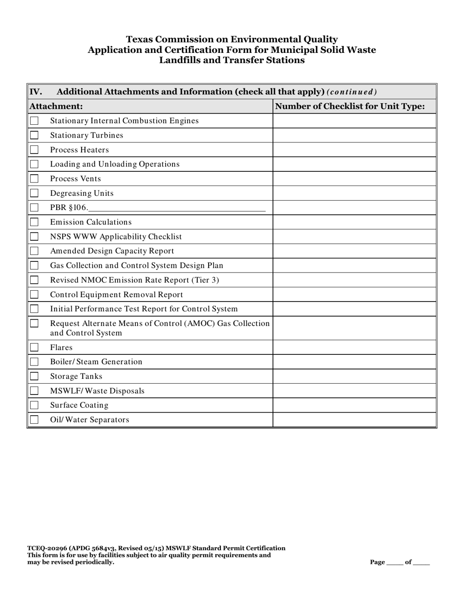 Form TCEQ-20296 Standard Permit Certification Municipal Solid Waste Landfills and Transfer Stations Application - Texas, Page 8