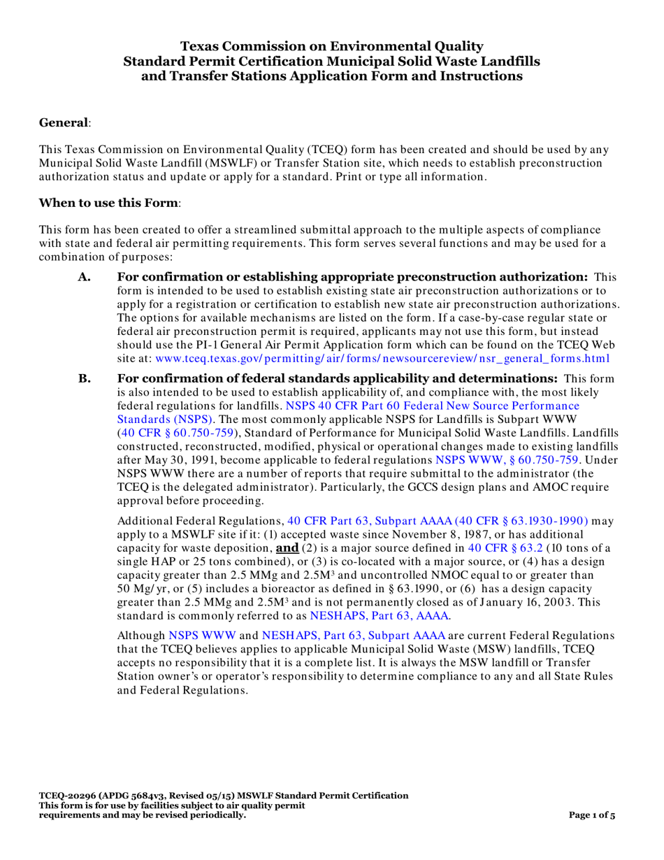 Form TCEQ 20296 Download Fillable PDF Or Fill Online Standard Permit 